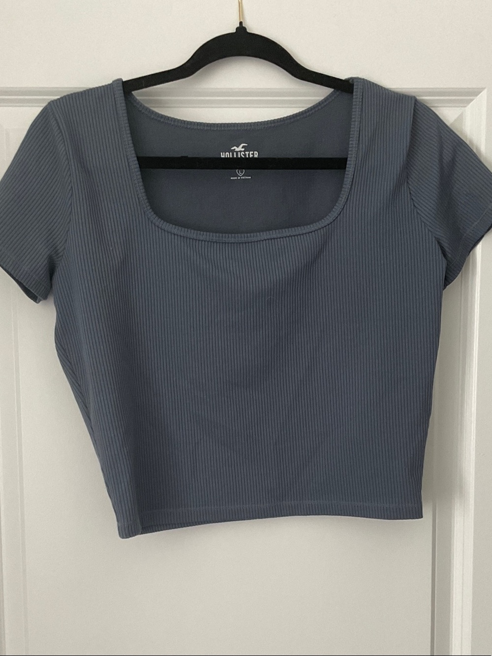 Hollister Ribbed Square-Neck Crop Top — Slate Blue